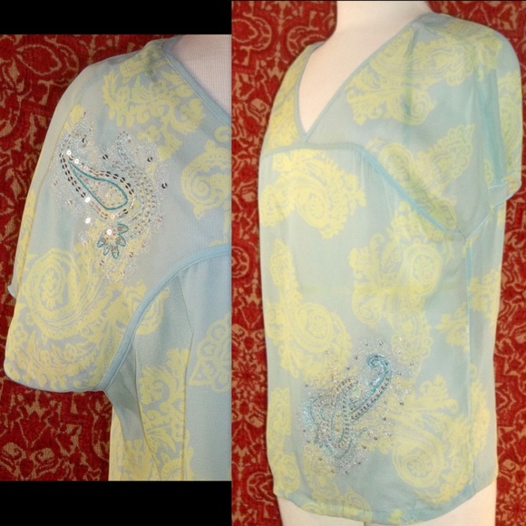 EXPRESS green sheer silk batwing tunic blouse S 💥🕚 - Picture 2 of 5